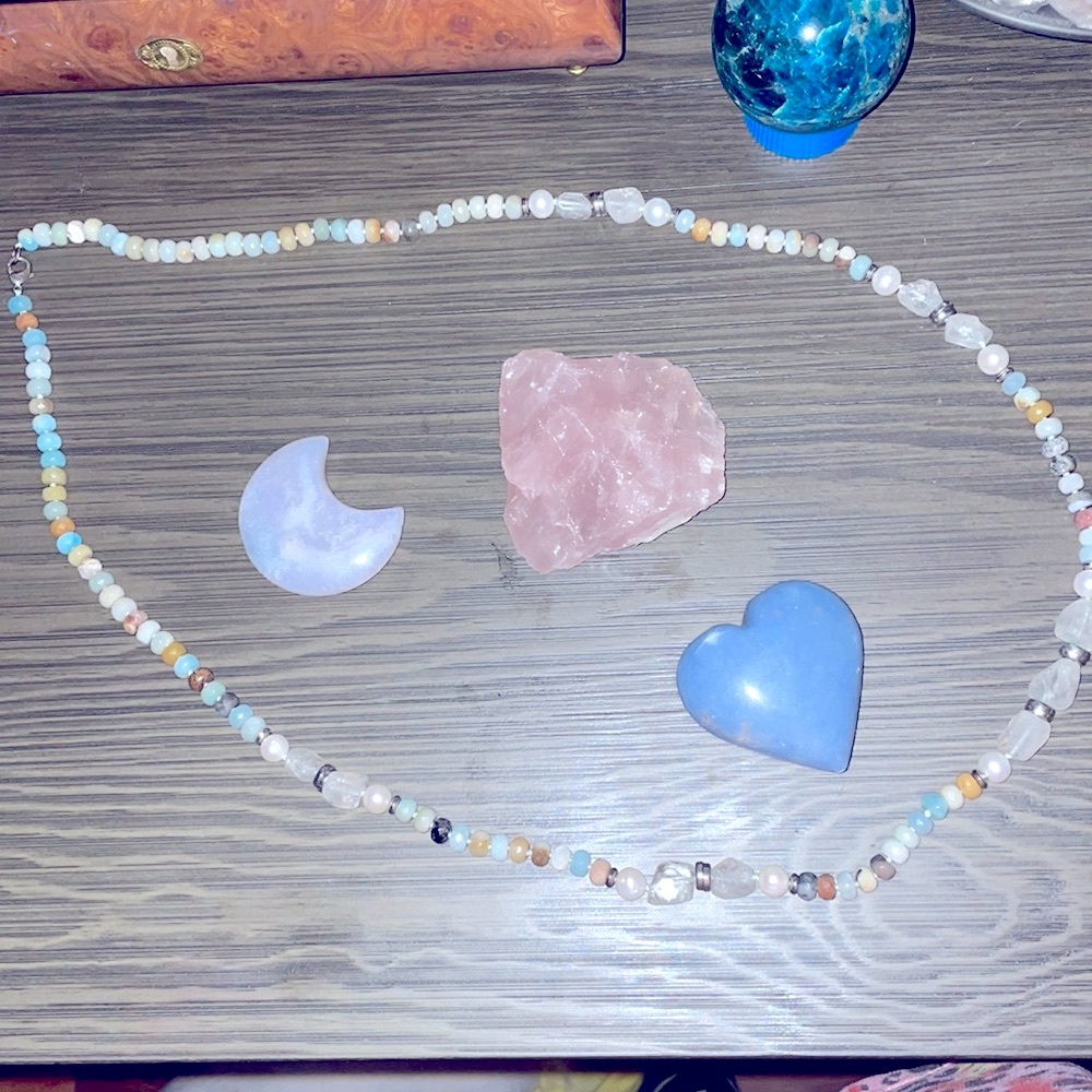 Clear quartz long necklace beautiful unique